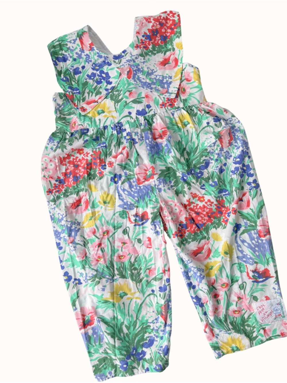 Vintage floral bubble romper 6X kids , bow and cross straps. '90s